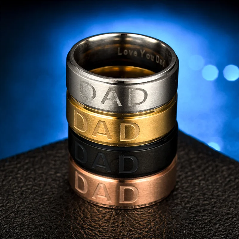 Ширина 8 мм Размер 5,5-14 Классическая титановая сталь черное серебро золото кольца для мужчин Высокое качество буква "папа" ювелирные изделия для отца
