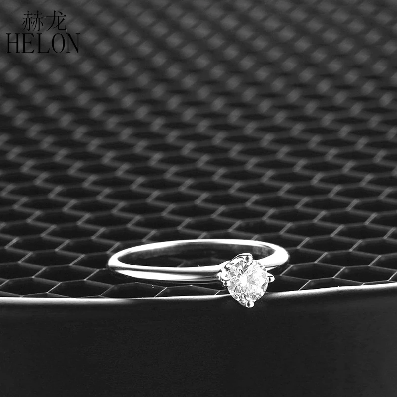 HELON VVS/DEF 0.5ct Moissanite кольцо Твердое 14 к белое золото круглый 5 мм Тест Положительный Выращенный в лаборатории Муассанит бриллиантовое обручальное кольцо