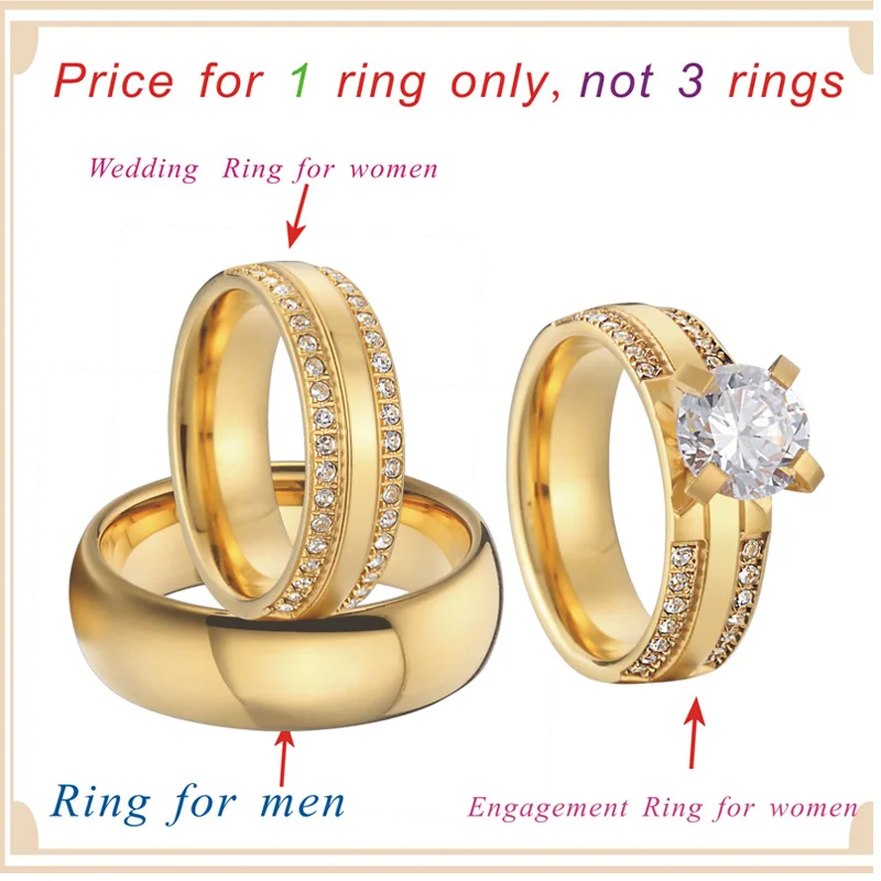 Mens Wedding Band Promise Rings Gold Color anillos anel bague bridal sets jewelry Engagement Rings for women (7)