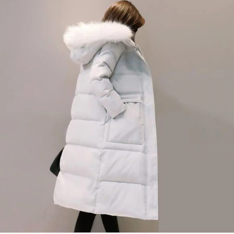 2018 New Arrival Women Winter Coat Fur Collar White Duck
