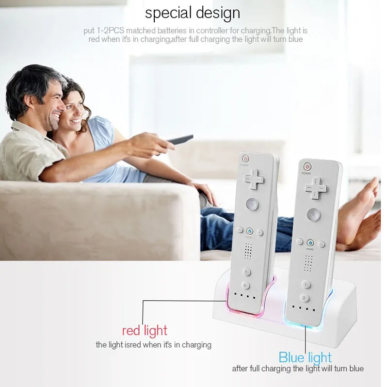 Online Renensin Fernbedienung Dual Lade Dock Station + 2x2800 mah Batterie Pack für Nintendo Wii gamepad ladegerät mit LED licht