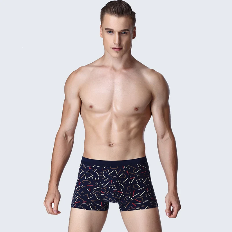 

Cotton Boxer Briefs Breathable Comfort Contrast Medium Waist Letters Oversized Men