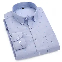 S до 4xl натуральный хлопок Оксфорд печати кнопка воротник с длинным рукавом slim fit хорошее качество для мужчин smart повседневные рубашки для