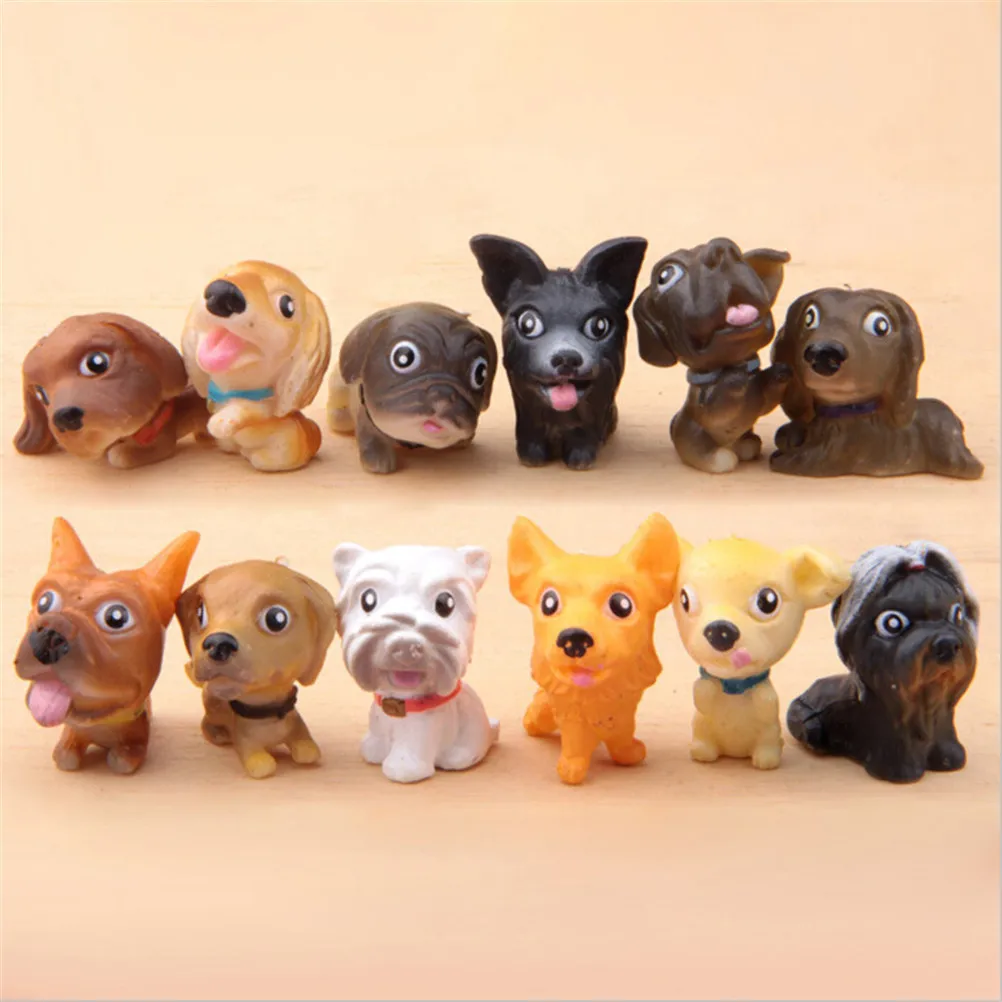 

12pcs/set Kawaii PVC Miniature Puppy Home Decor Mini Cartoon Dogs Figurines Animal Ornaments Table Decoration Garden Ornament