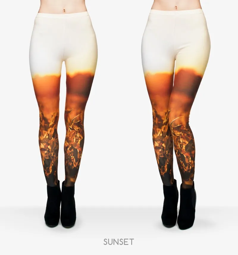 

2015 Beautiful Classical Joker Long Skinny Pants New Polyester 3D Sunset Printed Women Girl Leggings