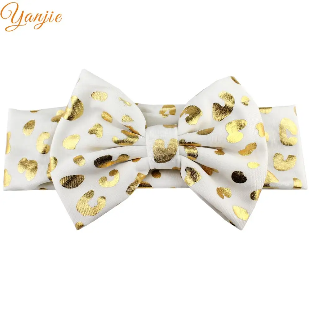 

10pcs/lot 2019 Shimmery Metallic Leopard 5" Hair Bow Infantile Elastic Headband Chic Kids Girl DIY Cotton Hair Accessories