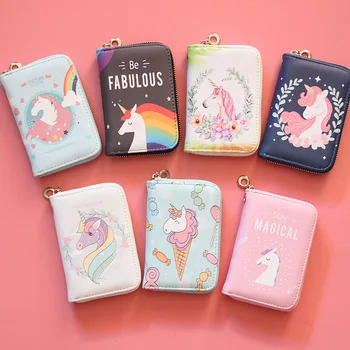 

Cartoon Unicorn Short Wallet Fashion Lovely Women Purse Female Clutch Purse Card Holder Zipper Coin Wallet For Women Carteira