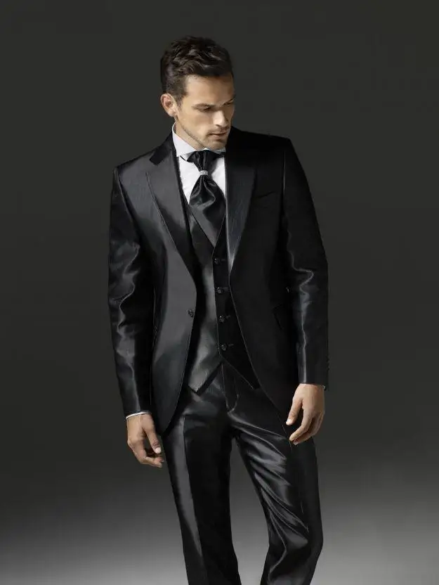 Fashion Style One Button Shiny Black Groom Tuxedos Groomsmen Men's ...