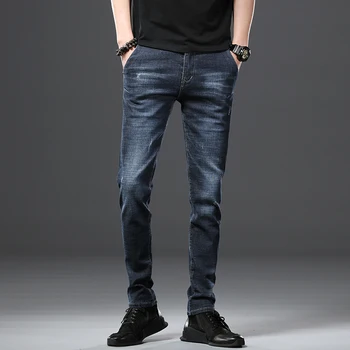 

Brand 2019 New Men's Slim Elastic Jeans Fashion Business Classic Style Blue Skinny Jean thin fit Denim Pants Trousers Male