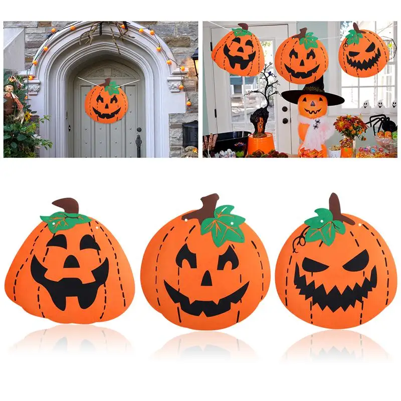 bestoyard 3pcs halloween pumpkin decoration felt huge banner with 6m string and threading stick for happy