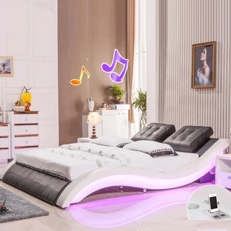 Fosha leather bed led light with speaker