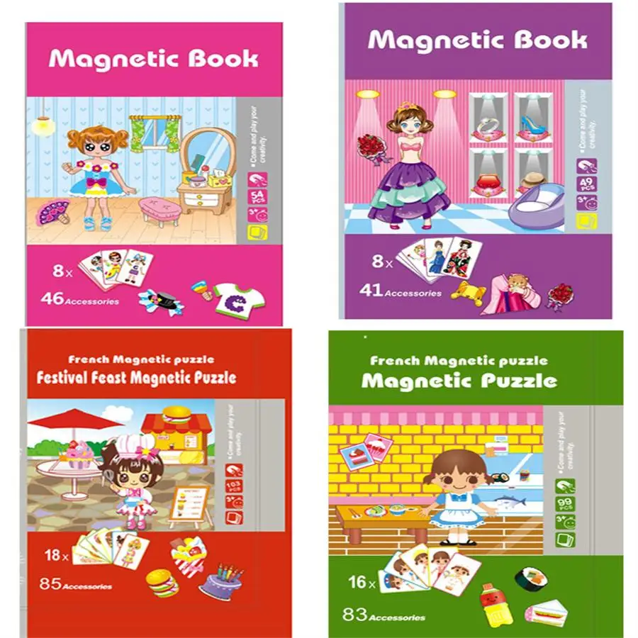 3D Dressup Magnetic Book For Kids Changeable Puzzle Magnet Book Child Early  Learning Educational Toys Little Red Book Love Gift