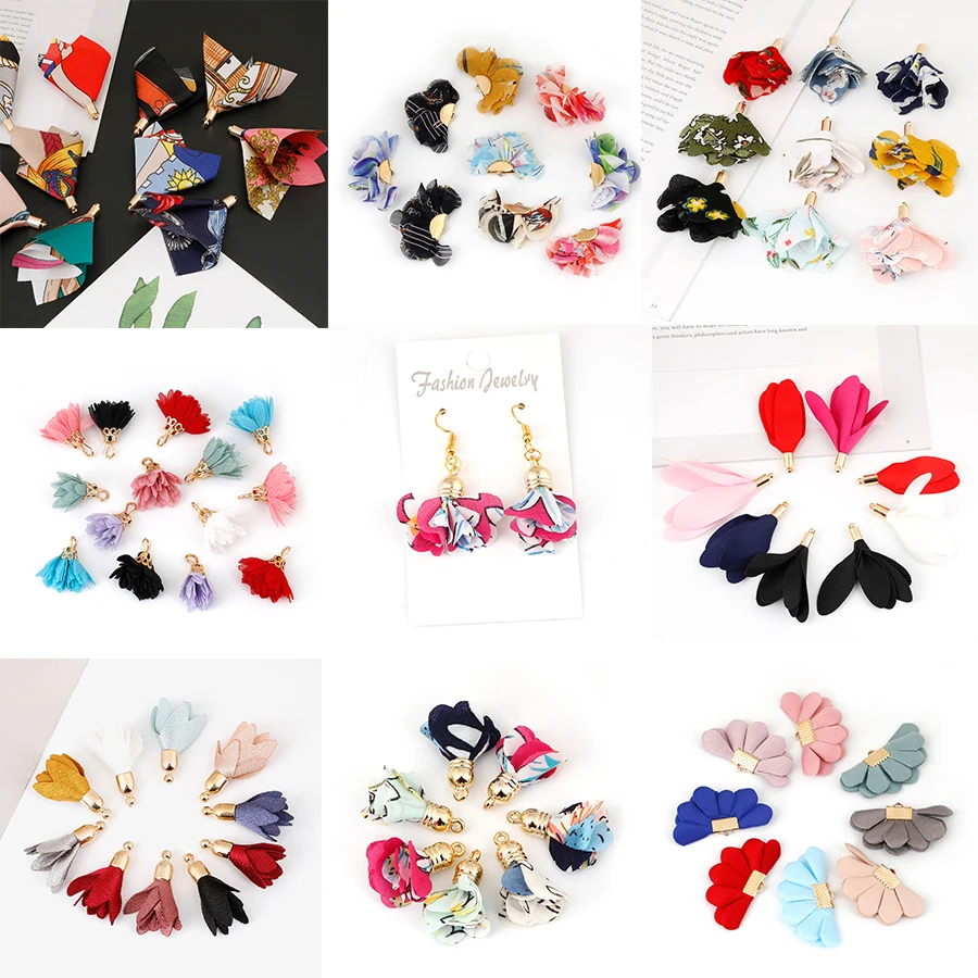 

Multi option Gold Caps Cloth Flower Tassel Leather Tassel For Keychain Cellphone Straps Jewelry Fiber Fringe DIY Pendant Charms