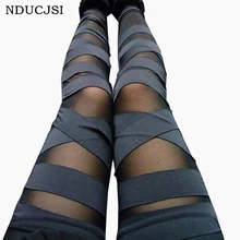 Bandage Leggings Charming Leggins Slim Women Punk Legins Lady 2019 Sexy Splicing Pants Stretch Black Trousers Patchwork