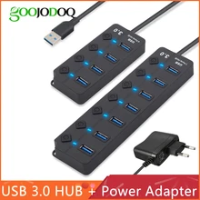 Usb-хаб 3,0 высокоскоростной 4/7 порт USB 3,0 концентратор разветвитель вкл/выкл переключатель с ЕС/США адаптер питания для MacBook ноутбука ПК
