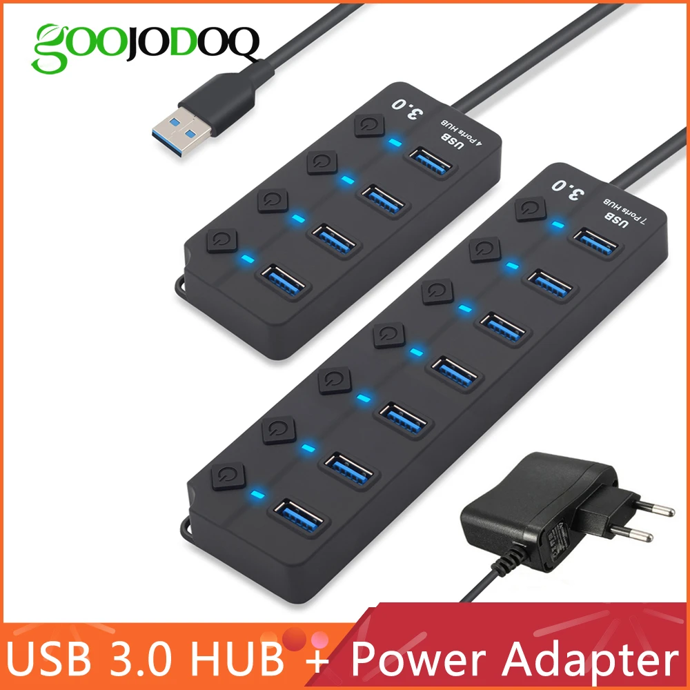 USB Hub 3.0 High Speed 4/7 Port USB 3.0 Hub Splitter On/Off Switch with EU/US Power Adapter for MacBook Laptop PC 7 Hub USB Hub 3.0 High Speed 4/7 Port USB 3.0 Hub Splitter On/Off Switch with EU/US Power Adapter for MacBook Laptop PC 7 Hub