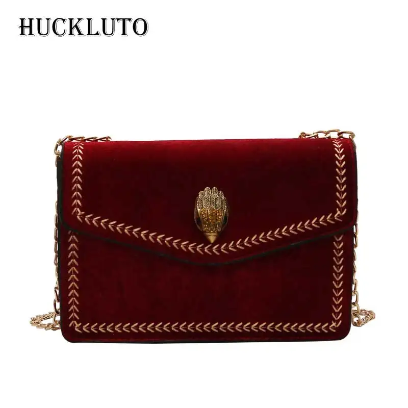 

HuckLuto Brand 2019 New Promotion Sale Korean Style Fashion Luxury Chain Retro Small Crossbody Bag Velour Women's Shoulder Bag
