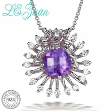 L& Цзуань 925 пробы серебро натуральный 1.64ct Аметист ожерелье с фиолетовым камнем и кулон для женщины с серебряной цепочкой Рождественский подарок