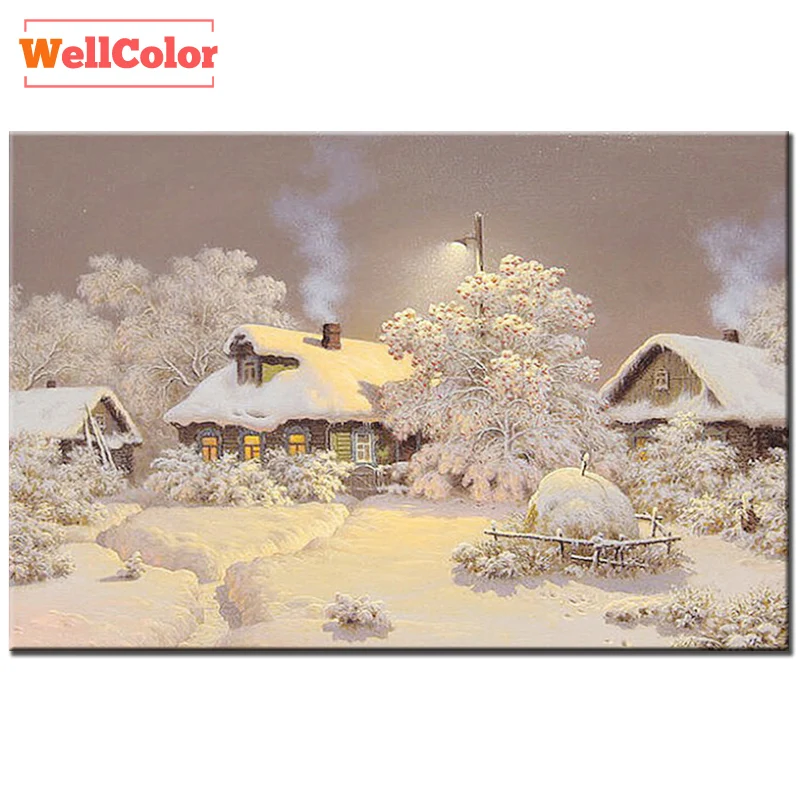 

WELLCOLOR Patterns Rhinestones winter snow house 5d Diy Diamond Painting mosaic sets Diamond Embroidery 3D cube Mazayka nature