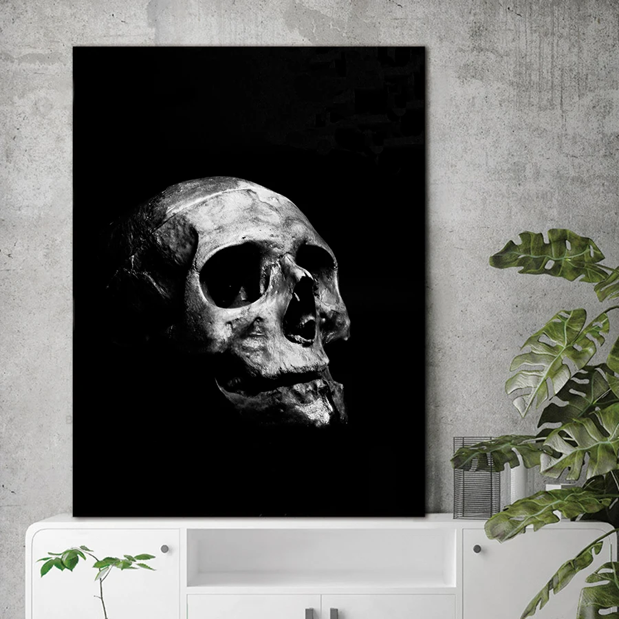 Современный минималистичный черный и белый череп плакат HD печать картина живопись поп-арт художественное оформление стены в спальне
