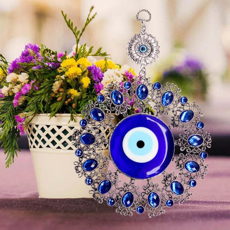 1 x Wall Hanging Turkish Blue Evil Eye Flower Hamsa Amulet Decor Protection