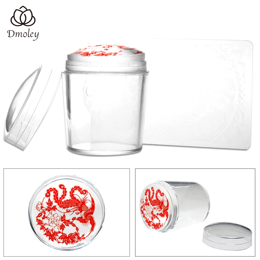 

Unique New Design Pure Clear Jelly Silicone Nail Art Stamper Scraper with Cap Transparent 2.8cm Nail Stamp Stamping Tools