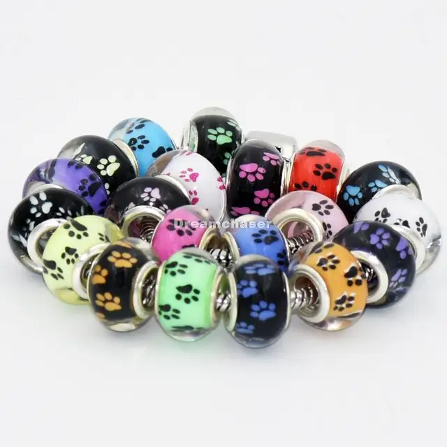 50Pcs/Lot Mix Color Dog Paw DIY Round Plastic Acrylic Bead Charm Big Hole for Pa 50Pcs/Lot Mix Color Dog Paw DIY Round Plastic Acrylic Bead Charm Big Hole for Pa