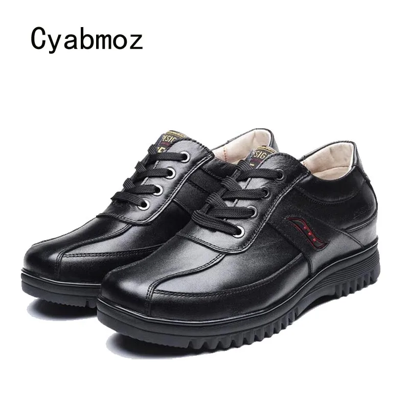 

Cyabmoz Men Platform Genuine Leather Height Increasing Shoes for Boys Hidden Elevator 7cm Lace up Black Party Man Casual Shoes
