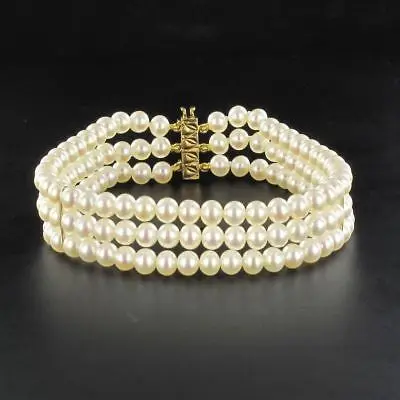 

0448 SUPERBE Bracelet 3 rangs de perles Or jaune