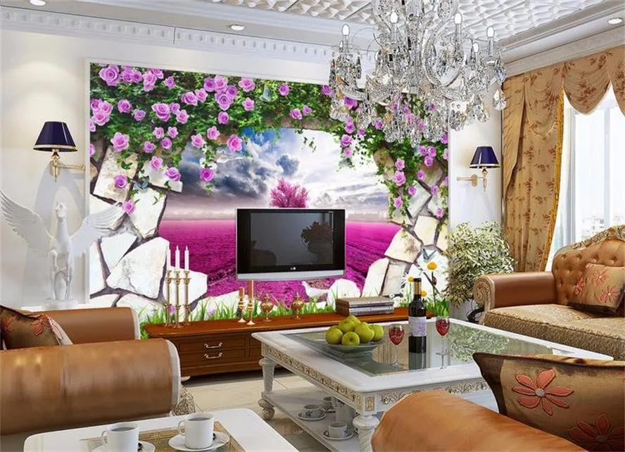 Custom-3d-non-woven-Wallpaper-TV-Backdrop-wall-murals-Provence-dreamy-lavender-beautiful-purple-pink-3d (1)