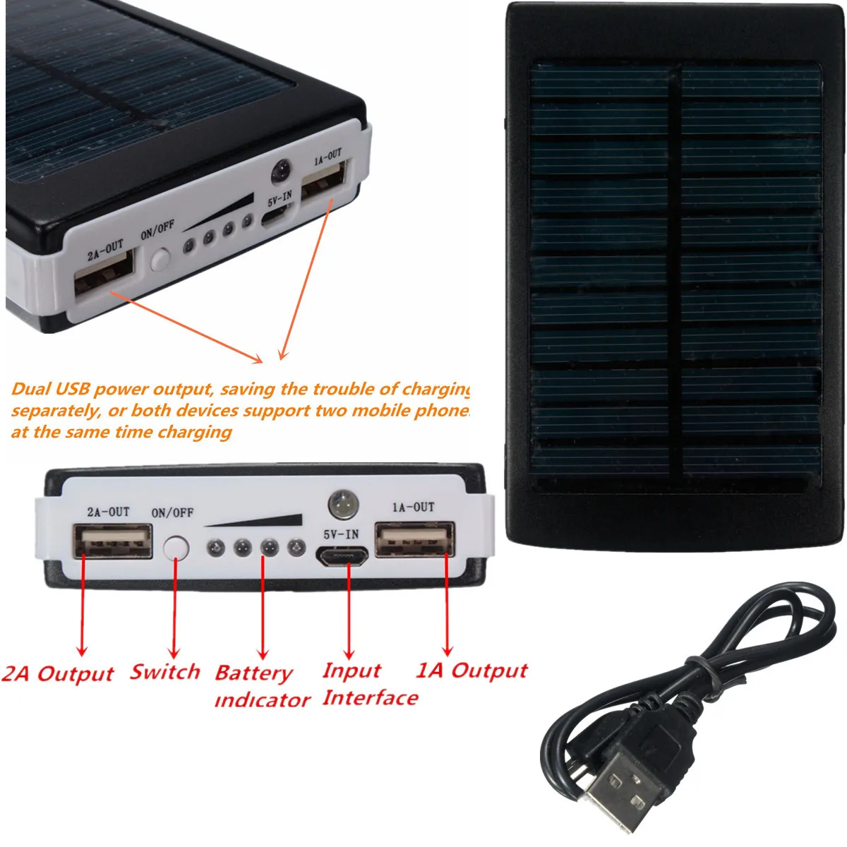 10000 мАч двойной USB солнечная панель внешний монокристаллический Солнечная энергия зарядное устройство для телефона планшета с USB кабелем