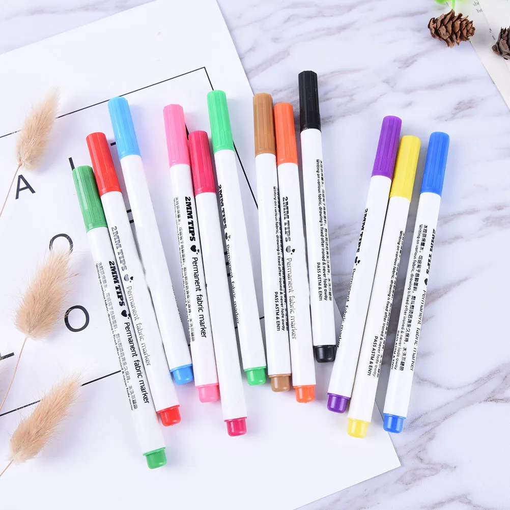 

12Colors FabricPen Water FabricDIY Craft Stationery SuppliesWashable Marker MarkingPen Textile InkPen ForPatchwork Length:14.7cm