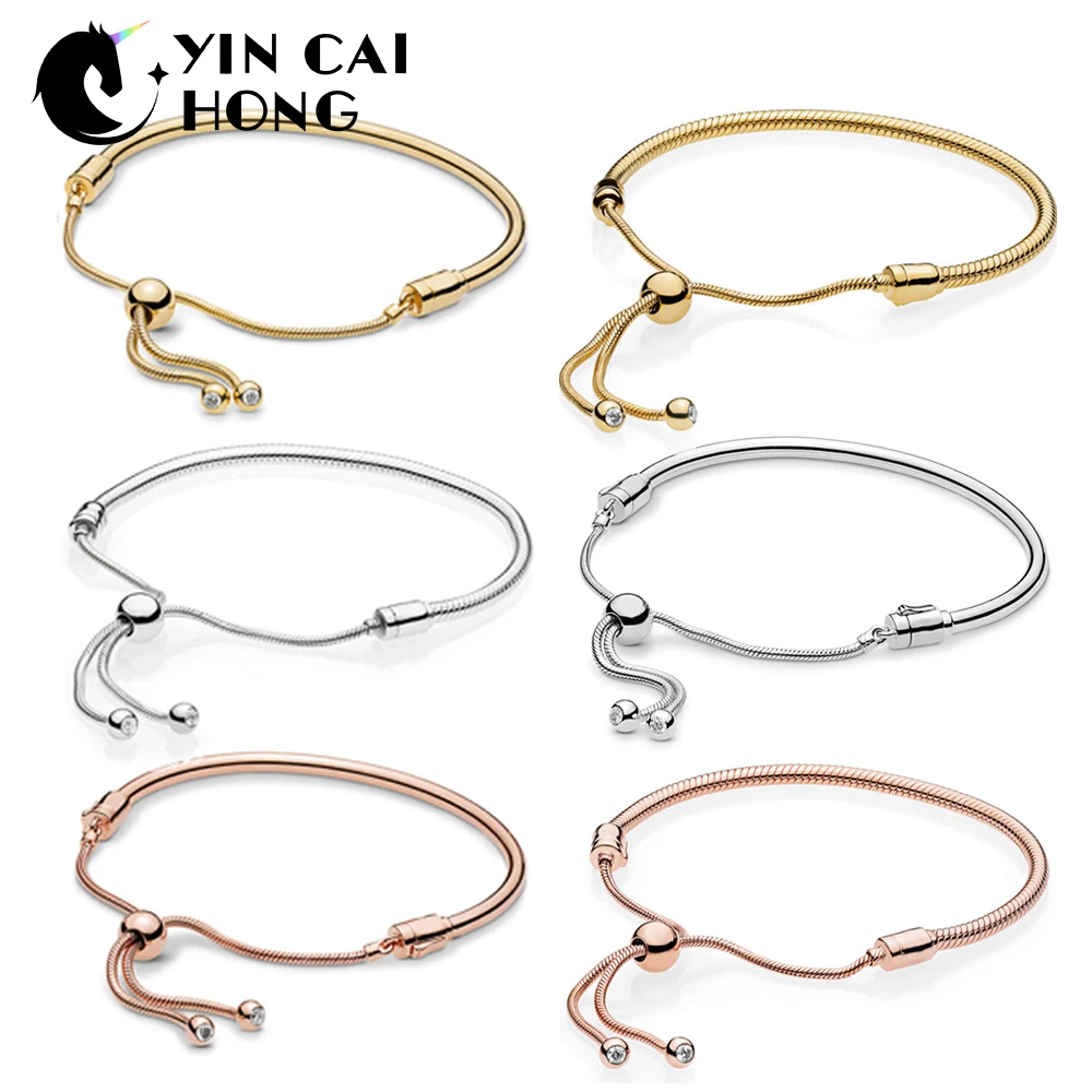 

YCH 100% 925 Sterling Silver New 2019 Spring Shine Rose Gold Moments Sliding Bracelet Bangle Launched in Succession Stay tuned