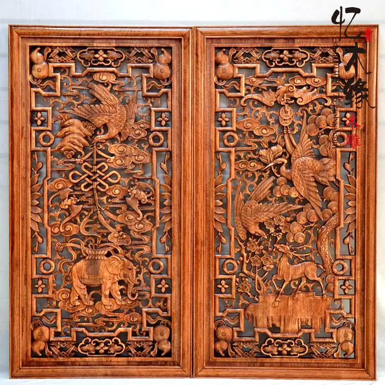 Dongyang woodcarving camphor wood wood vertical screen auspicious