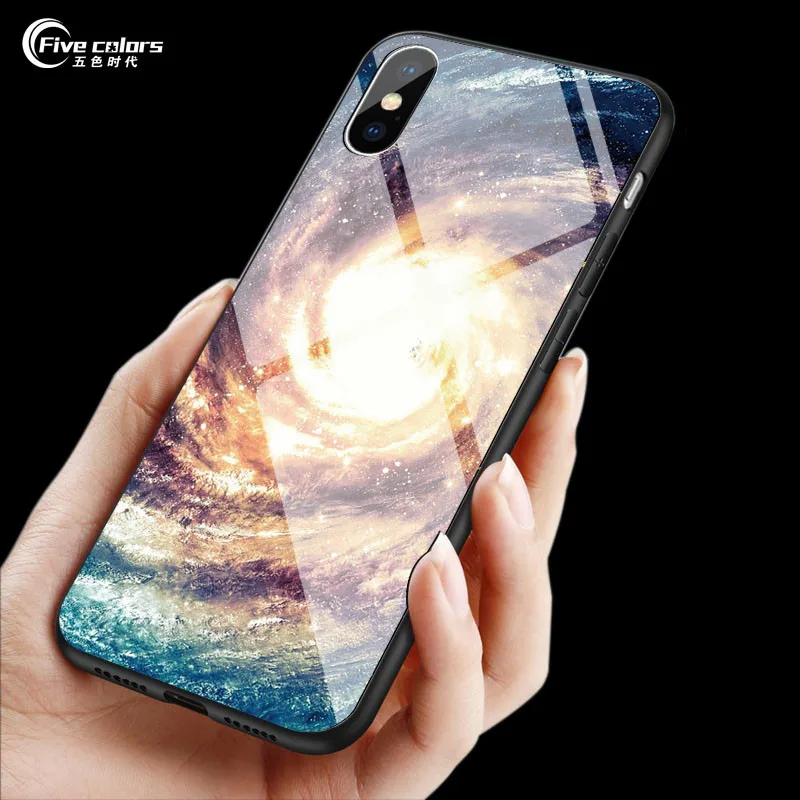 Чехол из закаленного стекла для телефона iPhone X 7 8 10 6 s XS Max Star Space чехол Plus XR