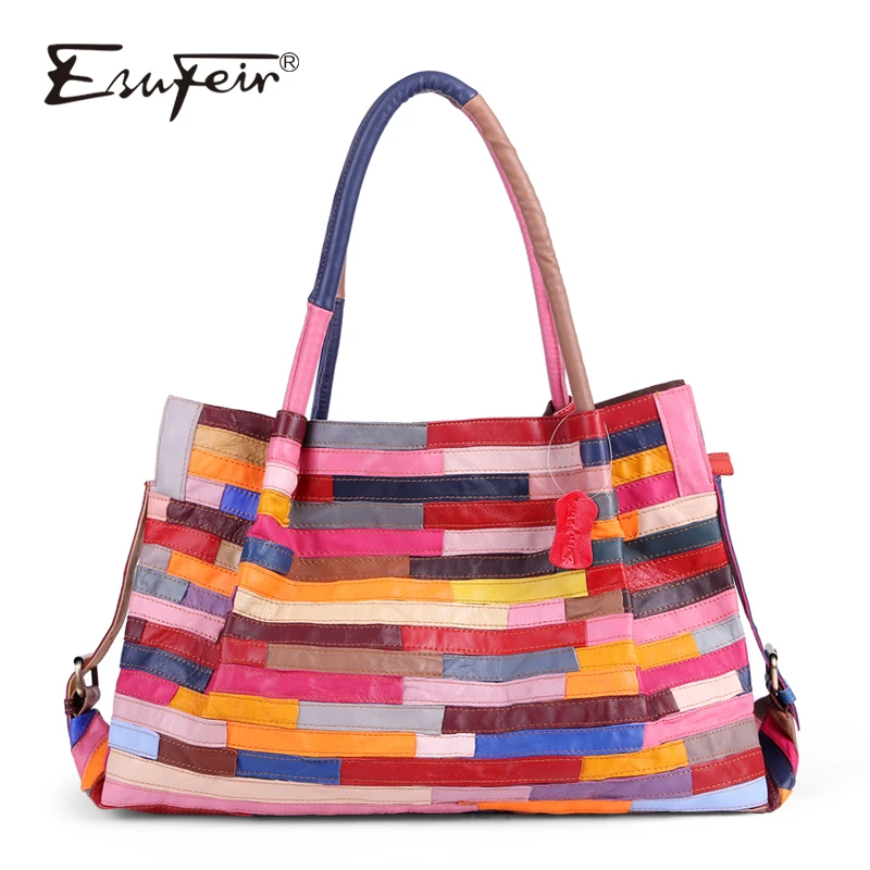 Женская сумка тоут из натуральной овечьей кожи в стиле пэчворк|shoulder bags for women|brand