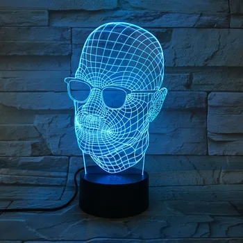 

Cool Father's Day Gift 3D Lamp Novelty Men With Black Glasses LED Light Desk Table Lamp DecorationUSB 7 Colors Change Lava Light