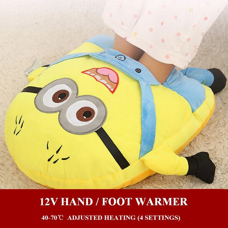 12 V умный уютный зимний утеплитель для ног рукогрейник с милыми миньонами из мультфильма, домашние тапочки с регулируемой температурой