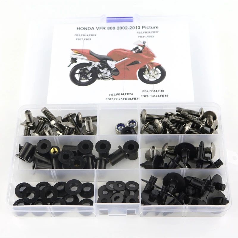 

For Honda VFR800 VFR 800 2002-2013 Motorcycle Cowling Complete Full Fairing Bolts Kit Clips Nut OEM Style Screws Steel