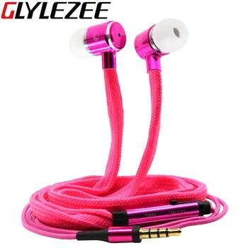 Glylezee Shoelaces Ear Hook Stereo Metal Bass Head Earphone Headset Music Earpieces with Mic Remote Control for Cellphone