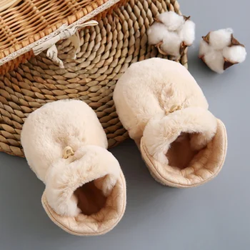 

Newborn Baby Unisex Shoes First Walker Color Cotton Velvet Shoes Thickening Plus Velvet With Soft Bottom 7-12M