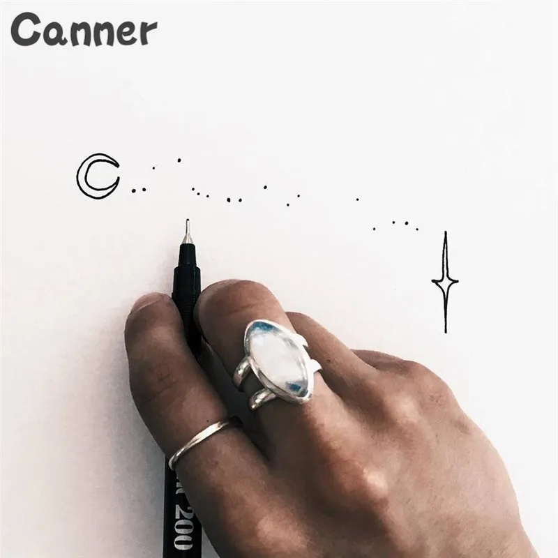 

Canner Fashion Vintage Silver Big Stone Rings For Women Luxury Bohemian Oval Rings Jewelry Girls Ladies Gifts