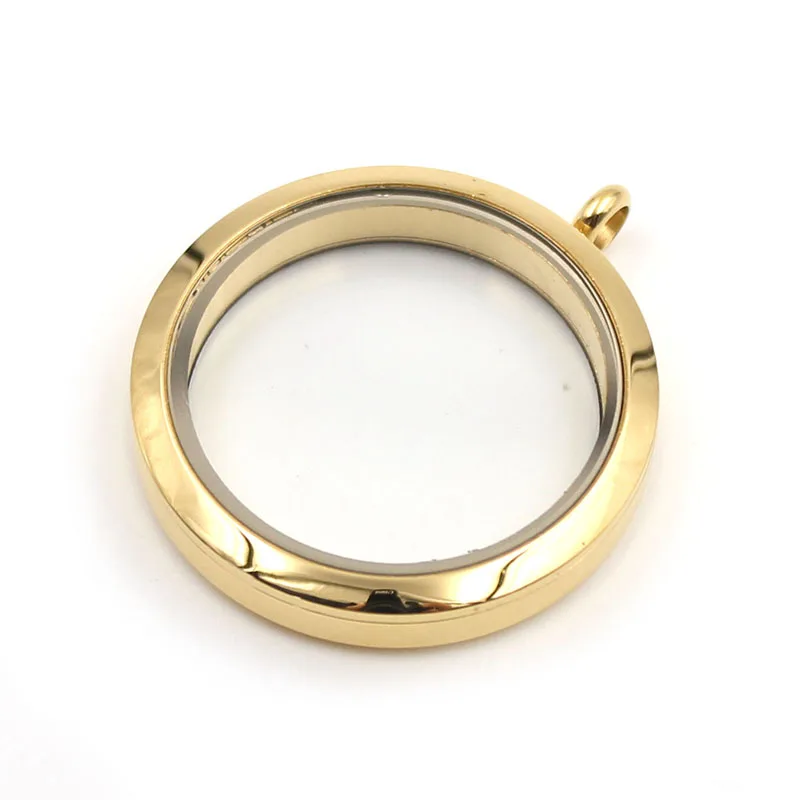 316L нержавеющая сталь 30 мм золото твист-офф круглые простые Плавающие Подвески стеклянный медальон памяти кулон с цепочкой 20"