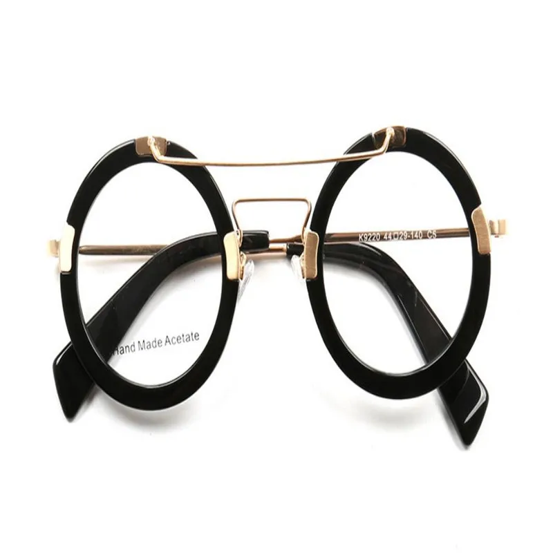 

Round Frame Unisex Fashion Retro Full Rim Acetate Myopia Eyeglasses Frame Black Leopard Clear Lens Goggle Optical Eyewear Frame