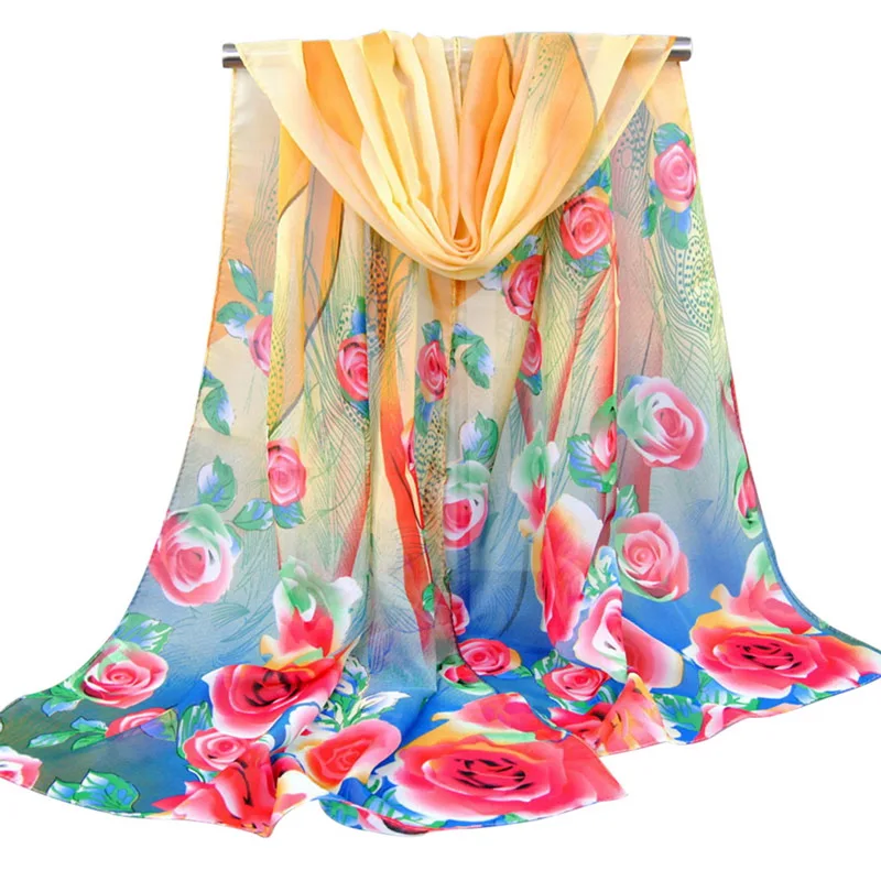 

HEFLASHOR Adisputent Floral Printed Chiffon Scarves Women Summer Beach Rose Shawl Girl Ladies Casual Long Soft Wrap Scarf Female