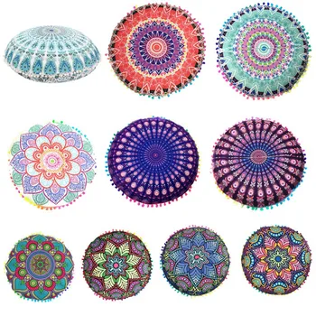 

Pillow Case 32in Round Mandala Tapestry Pillows Case Retro Ethic Pillow Case Cover Meditation Covers Ottoman Poufs Pillow Cases