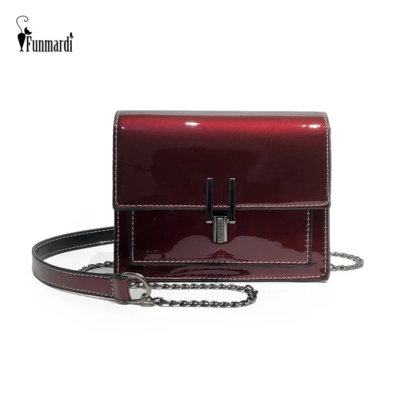 

FUNMARDI Fashion Patent Leather Messenger Bags Mini Flap Bags Women Chains Shoulder Bags Female Crossbody Bags Brand WLHB1899