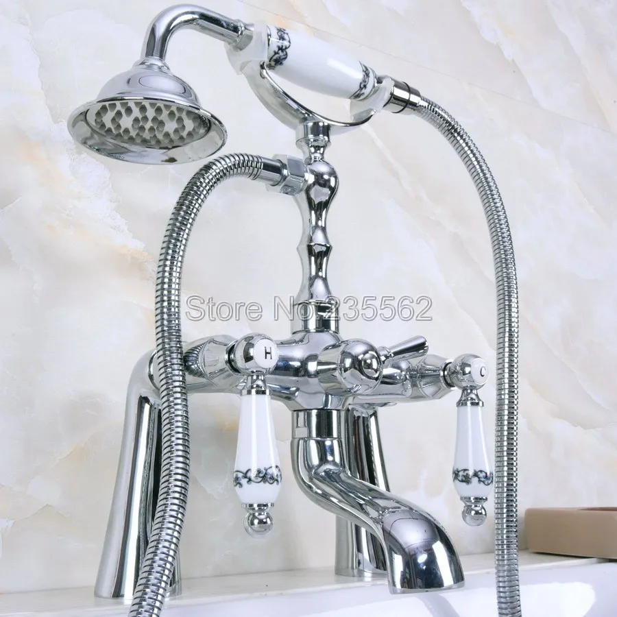 Chrome Bathroom Clawfoot Tub Faucet Mixer Tap W Handshower Deck