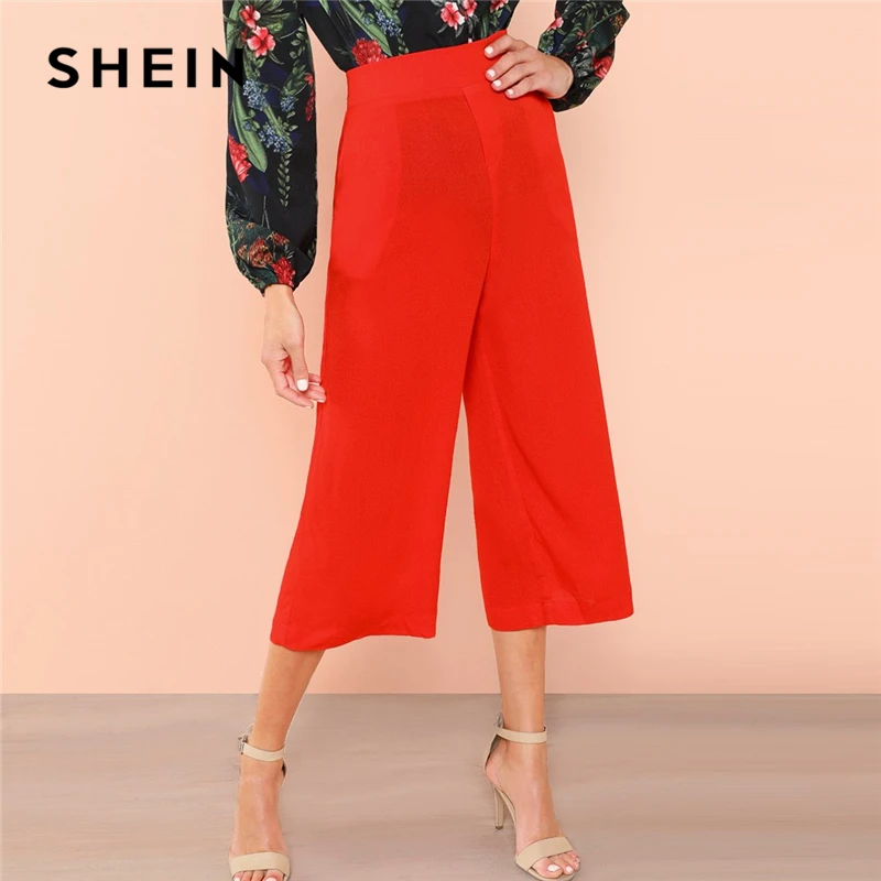 Aliexpress.com : Buy SHEIN Red Elastic Waist Culotte Pants Elegant Wide ...