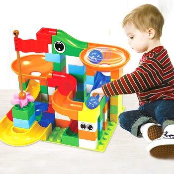 

43-296 PCS Marble Race Run Maze Ball Track Building Blocks ABS Funnel Slide Assemble Bricks Compatible LegoINGlys Duploe Blocks